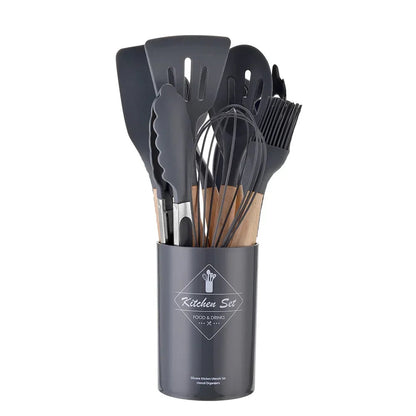 12-piece silicone cooking utensils set with wooden handles | Kalsten